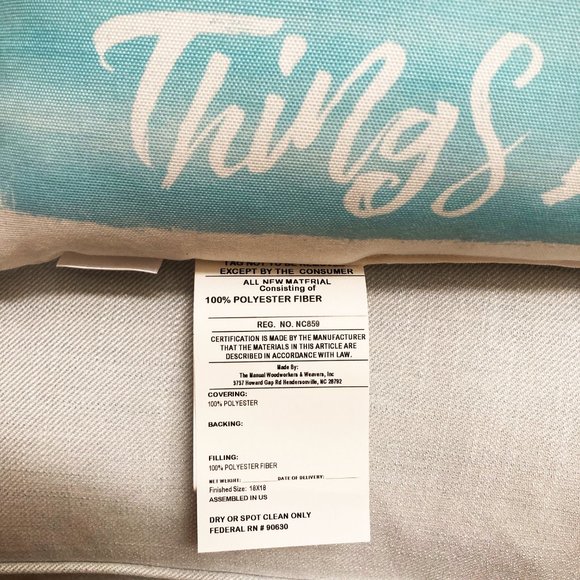 MWW, 18” x 18” Blue and White Beach Theme Throw Pillow “Give Me Coffee” - Picture 2 of 3